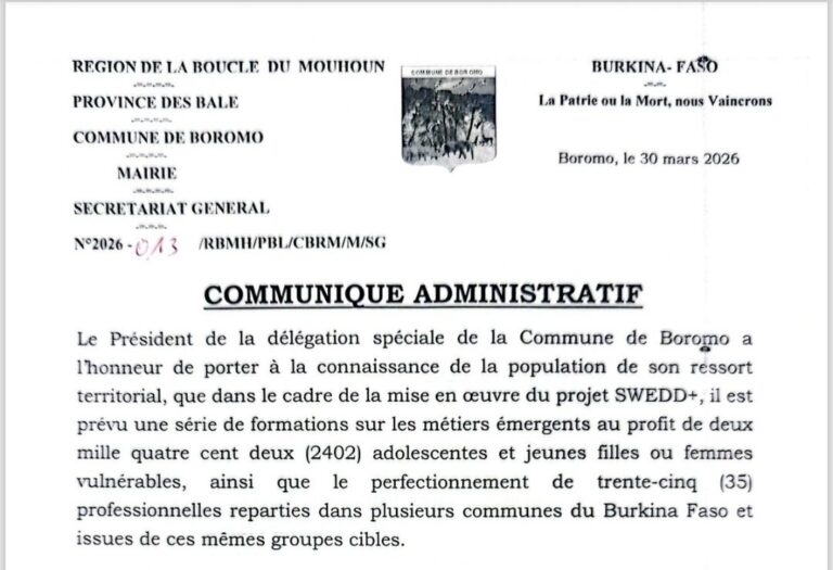Communiqué administratif du PDS de Boromo